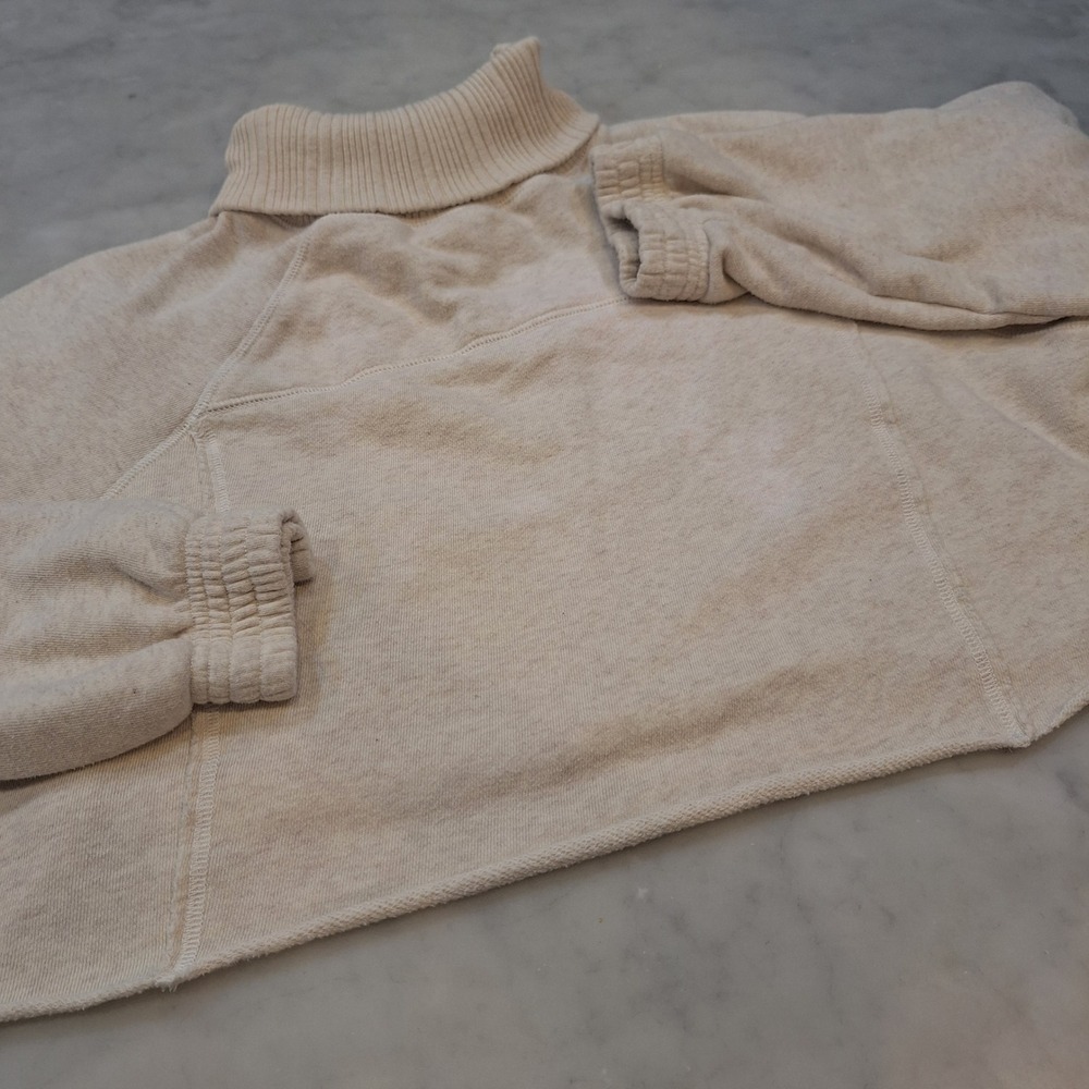 Aerie Sweatshirt Womens Medium Oatmeal Cropped Turtleneck‎ French Terry Pullover